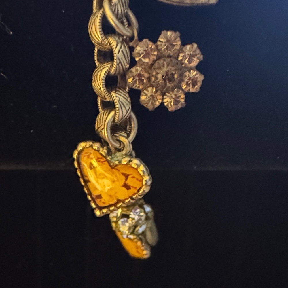 Vintage Gold Tone Amber Charm Bracelet - Picture 5 of 11